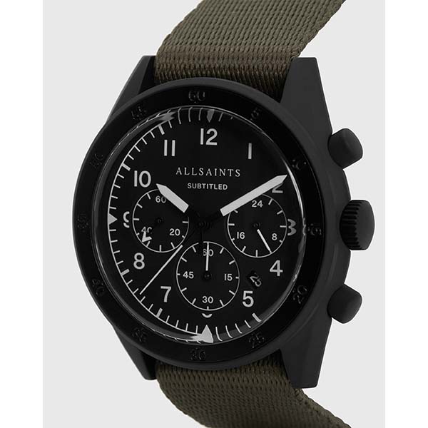 Allsaints Australia Mens Subtitled I Stainless Steel Nylon Watch Khaki AU24-986